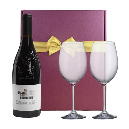 La Bastide, St Dominique Chateauneuf-de-Pape 75cl Red Wine & Wine Glasses Gift Box